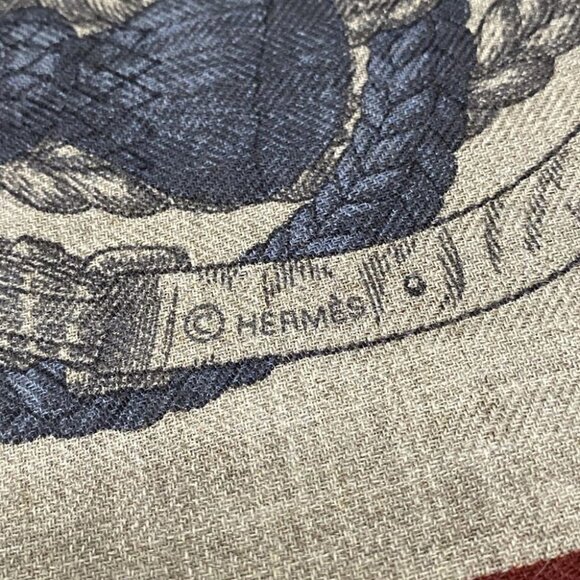 HERMES Carre100 - Gray Beige Dark Brown Multi Cashmere Silk Scarf - Picture 2 of 6